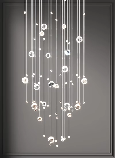 Elegant Modern Crystal Chandelier With Hanging Spherical Ornaments And Linear Design Elements 3d model