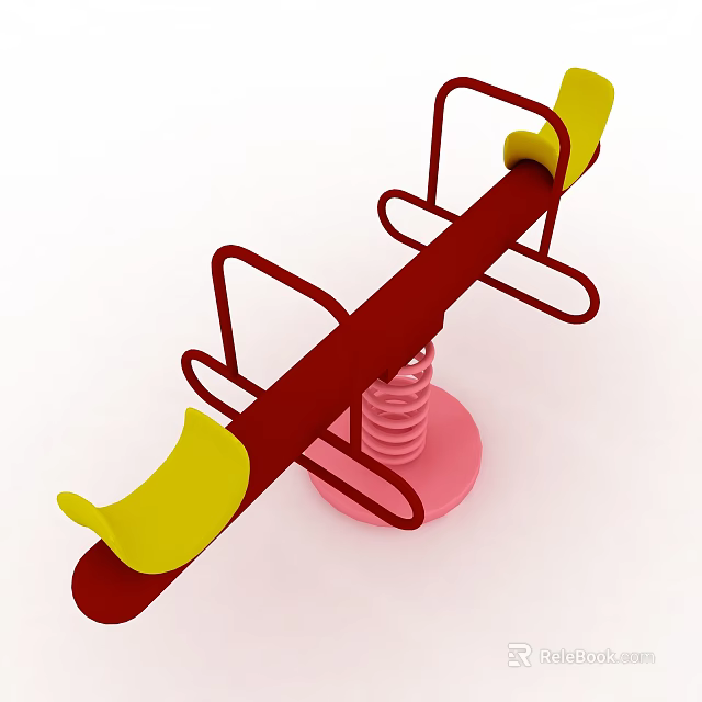 Colorful Playground Seesaw With Red Frame Yellow Seats And Pink Spring Base 3d model 