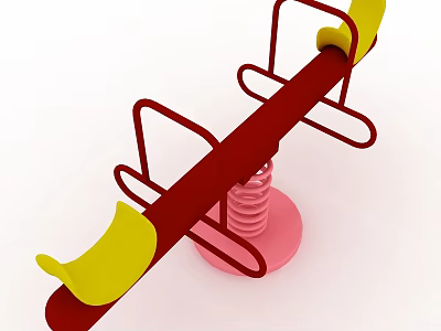 Colorful Playground Seesaw With Red Frame Yellow Seats And Pink Spring Base 3d model
