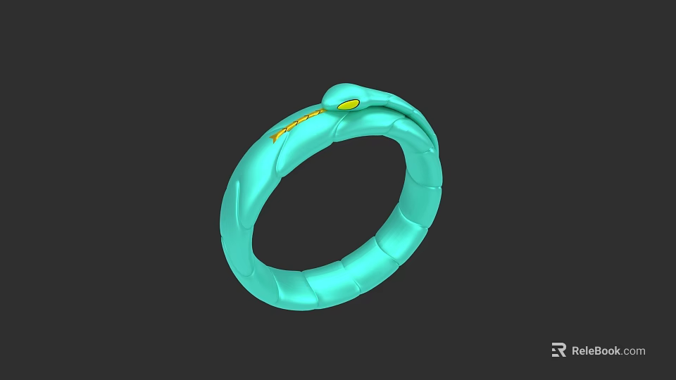 Green Snake Shaped Ring With Scaled Texture And Yellow Eyes 3d model 