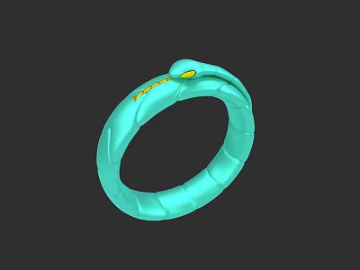 Green Snake Shaped Ring With Scaled Texture And Yellow Eyes 3d model