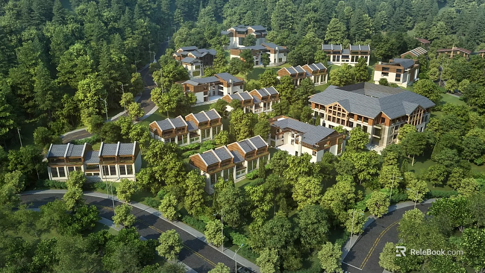 Detached Villas Nestled in Lush Green Forest with Serene Natural Surroundings 3d model 