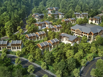 Detached Villas Nestled in Lush Green Forest with Serene Natural Surroundings 3d model