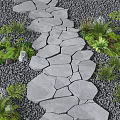 Natural Stone Path With Irregular Slabs Surrounded By Green Plants And Gravel