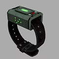 Vintage Green Electronic Wrist Device With Black Leather Strap And Digital Display Buttons