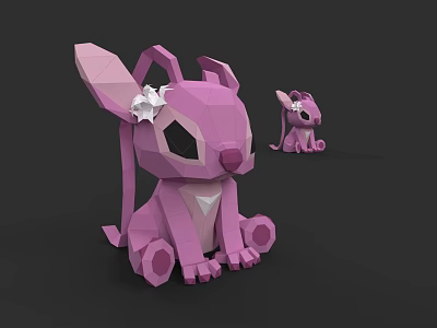 Pink Origami Animal Figures With White Flower Decoration Large And Small Sizes On Dark Background 3d model