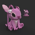 Pink Origami Animal Figures With White Flower Decoration Large And Small Sizes On Dark Background