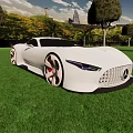White Mercedes Sports Car Parked On Green Lawn With Trees And City View