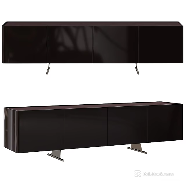 Modern High Gloss Dark Brown TV Cabinet With Sturdy Metal Legs And Ample Storage Space 3d model 
