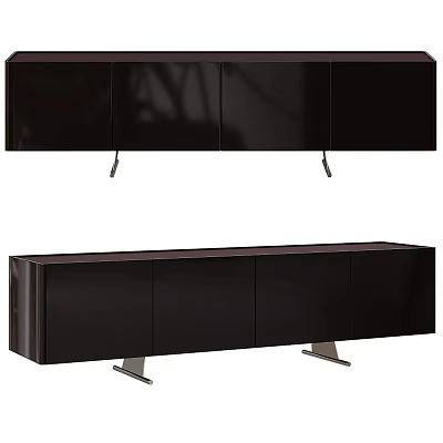Modern High Gloss Dark Brown TV Cabinet With Sturdy Metal Legs And Ample Storage Space 3d model