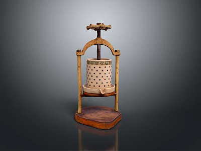 Vintage Wooden Manual Fruit Press With Perforated Container And Stand 3d model
