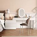 Modern White Dressing Table Bedroom With Mirror Chair And Table Lamp