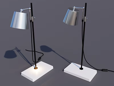 Modern Desk Lamps With Silver Lampshades Black Poles And White Square Bases 3d model