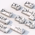 Diverse Colored Sofa Set Collection with Different Designs Cushions and Blankets