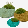 Bonsai Potted Plants With Stone Shaped Ceramic Pots And Green Grass Foliage