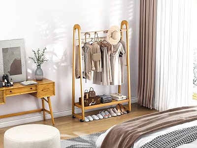 Wooden Clothes Rack In Bedroom Holds Clothes Hats Bags Shoes 3d model