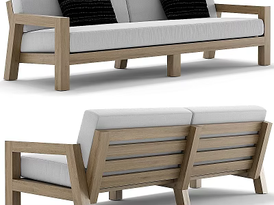 Modern Wooden Sofa With White Cushions And Black Pillows Design 3d model