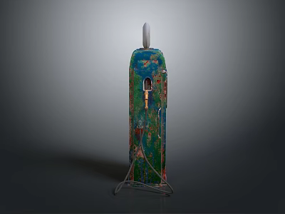 Vintage Blue Green Gas Pump With Rustic Weathered Surface And Metal Stand 3d model