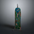 Vintage Blue Green Gas Pump With Rustic Weathered Surface And Metal Stand