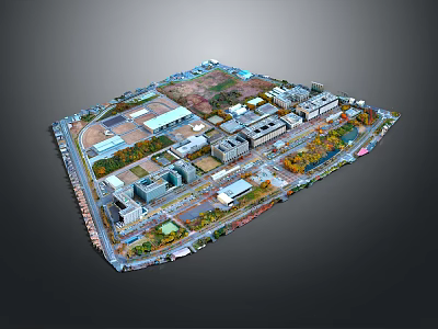 Aerial View Landscape of Urban Area with Modern Buildings Roads and Green Trees 3d model