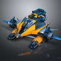 Futuristic Sci Fi Spacecraft With Yellow Blue Detailed Mechanical Structure And Thrusters 3d model