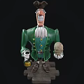 Cartoon Game Movie Character In Green Coat White Shirt With Bomb Bottle And Skull