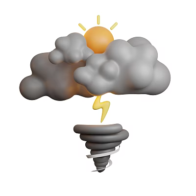 3D Style Decorative Ornament Set with Gray Clouds Yellow Sun Lightning and Tornado Base 3d model