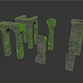 Ancient Stone Architectural Elements Featuring Columns Arches And Carved Details 3d model