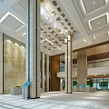 Modern Service Hall Interior Design With Large Chandelier Decorative Wall Front Desk And Marble Flooring