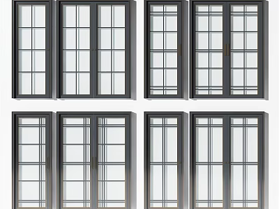 Modern Window Designs With Dark Frames And Clear Glass Panels 3d model