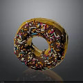 Yummy Chocolate Frosted Donut Topped With Colorful Sprinkles on Dark Background