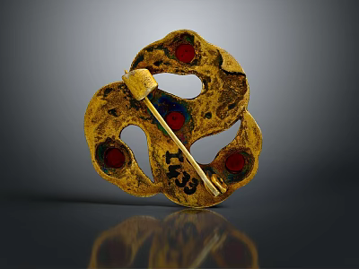 Golden Decorative Lifestyle Accessory With Red Gemstones And Intricate Pattern 3d model