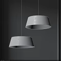 Two Modern White Dome Shaped Pendant Lights Illuminated On Dark Background 3d model