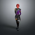 Woman with Red Hair Wearing Purple and Black Fitted Outfit Standing Pose