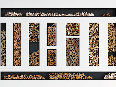 Various Wooden Chips Arranged in Patterns on White Background With Black Borders 3d model