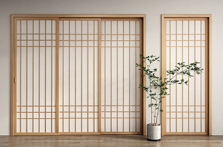 Japanese-style sliding door 3d model