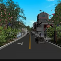 Road Facilities With Yellow Dividing Line Sidewalks Trees Buildings And Cars