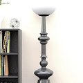 Modern Black Floor Lamp With White Shade Next To Bookshelf Vase And Books