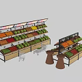 Multi Tiered Fruit Display Shelves With Wooden Metal Frames And Conical Stands For Assorted Fruits