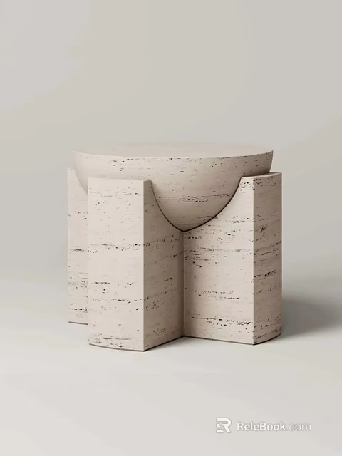 Elegant Modern Beige Stone Side Table With Unique Geometric Base Design Structure 3d model 
