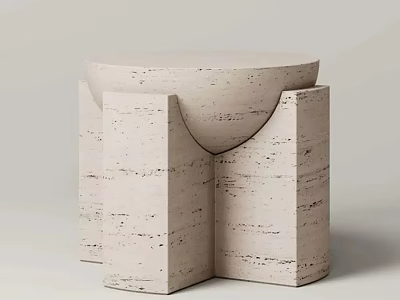 Elegant Modern Beige Stone Side Table With Unique Geometric Base Design Structure 3d model