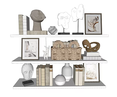 Decorative Ornament Set For Shelf Display With Sculptures Photo Frames Books And Vases 3d model
