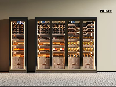 Poliform Modern Wine Cabinet Design With Multiple Compartments And Wine Bottles Storage 3d model