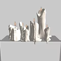 Lit White Candle Lamps With Melted Wax On Gray Platform