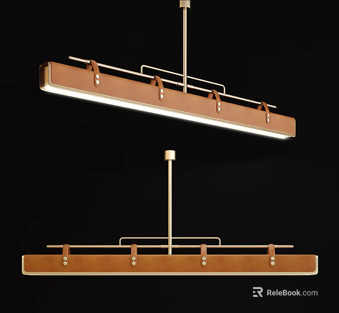 Modern Minimalist Pendant Light With Metal Structure And Brown Leather Linear Design For Interior Decoration 3d model 
