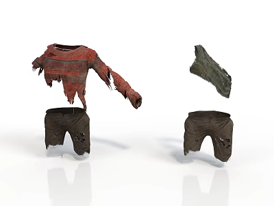 Torn Clothing Pieces Including Red Shirt Green Vest And Dark Pants 3d model