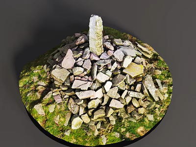 Natural Rockery Stones Stacked with Green Grass for Outdoor Garden Decor 3d model