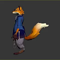 Detailed Anthropomorphic Fox Game Movie Character In Blue Outfit With Orange Tail And Gloves