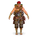 Fantasy Character With Red Headscarf Backpack And Beast Creature Companion