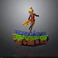 3D Character Standing On Decorative Platform With ICONOCLASTS Text Green Leaves And Red Flowers